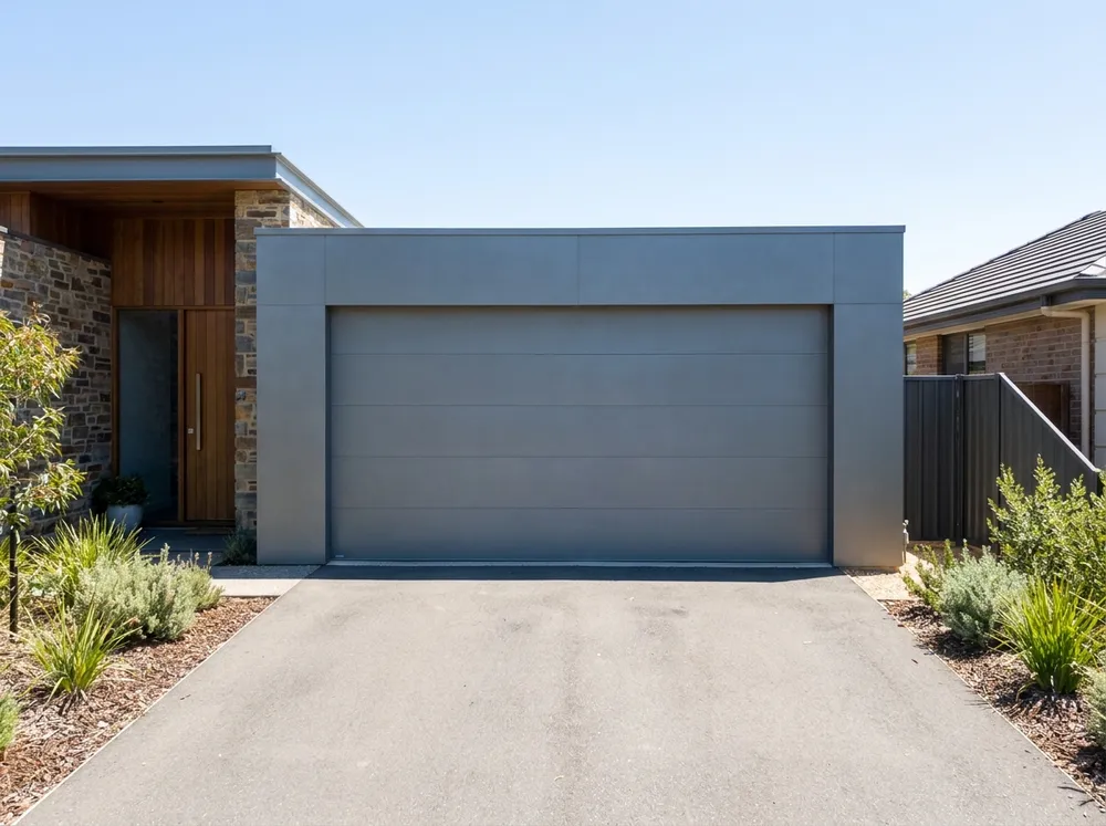A single-panel tilt up-and-over garage door on a contemporary Adelaide home